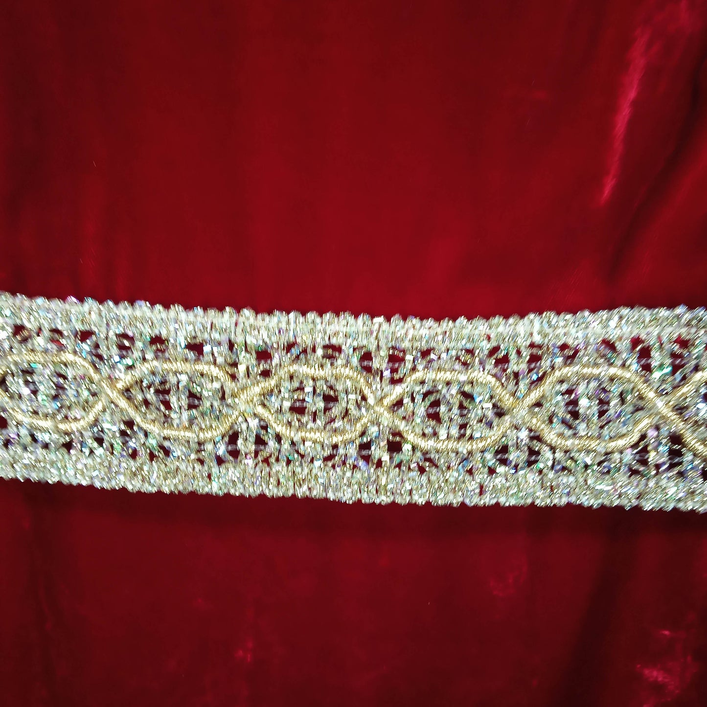 1950's Red Velvet Regal Dress with Gold Lame Braid Detail