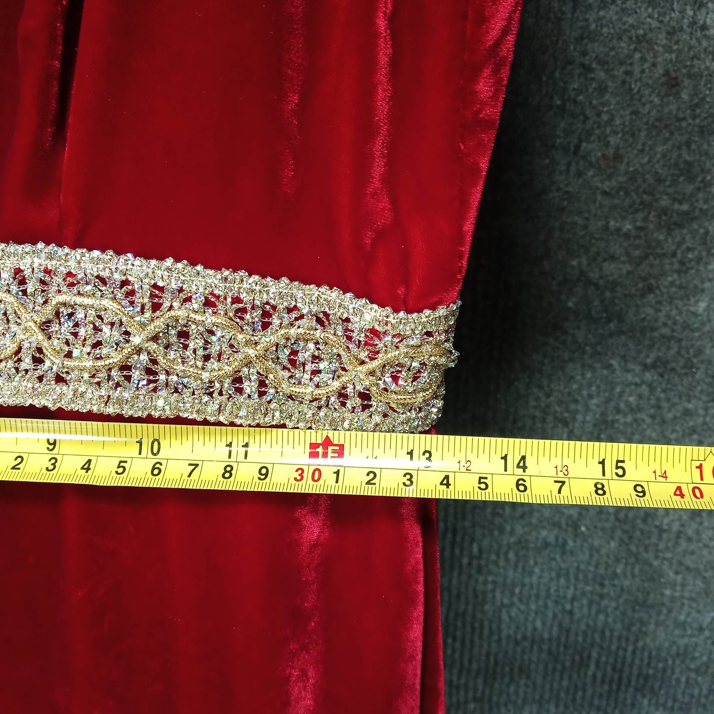 1950's Red Velvet Regal Dress with Gold Lame Braid Detail