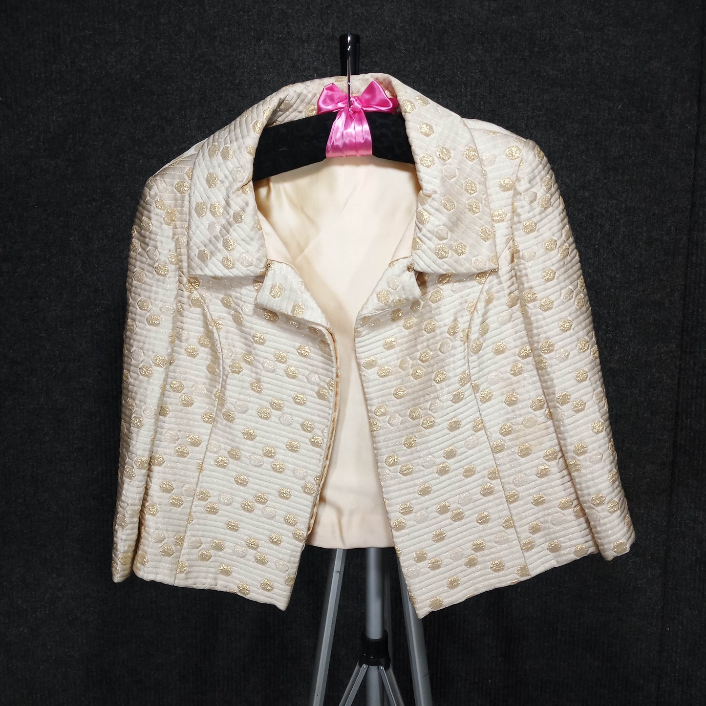 1960's Cream Gold Quilted Jackie O Shift with Short Jacket