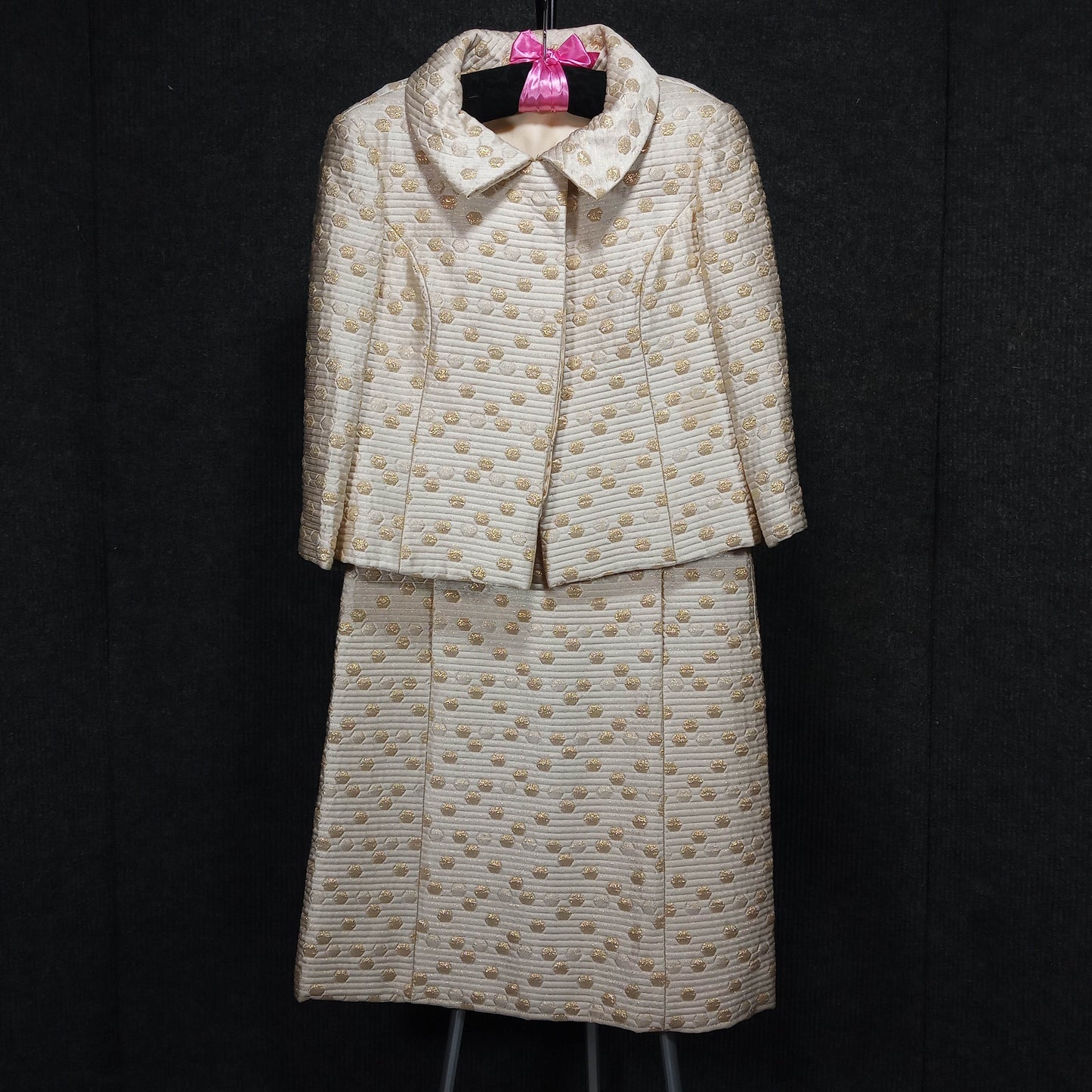 1960's Cream Gold Quilted Jackie O Shift with Short Jacket