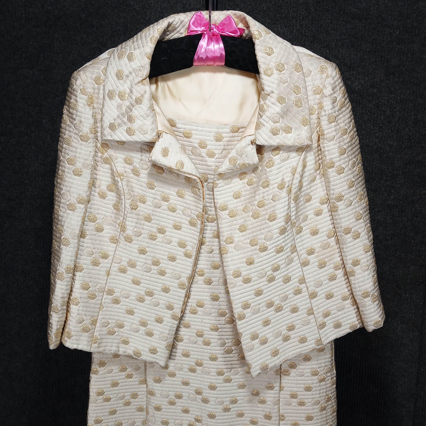1960's Cream Gold Quilted Jackie O Shift with Short Jacket