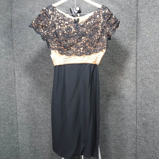 1950s Vintage Black Lace Over Bronze Satin Wiggle Dress by Harney