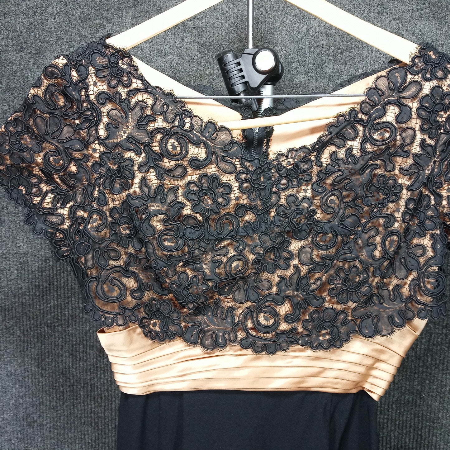 1950's Black Lace Over Bronze Satin Wiggle Dress by Harney