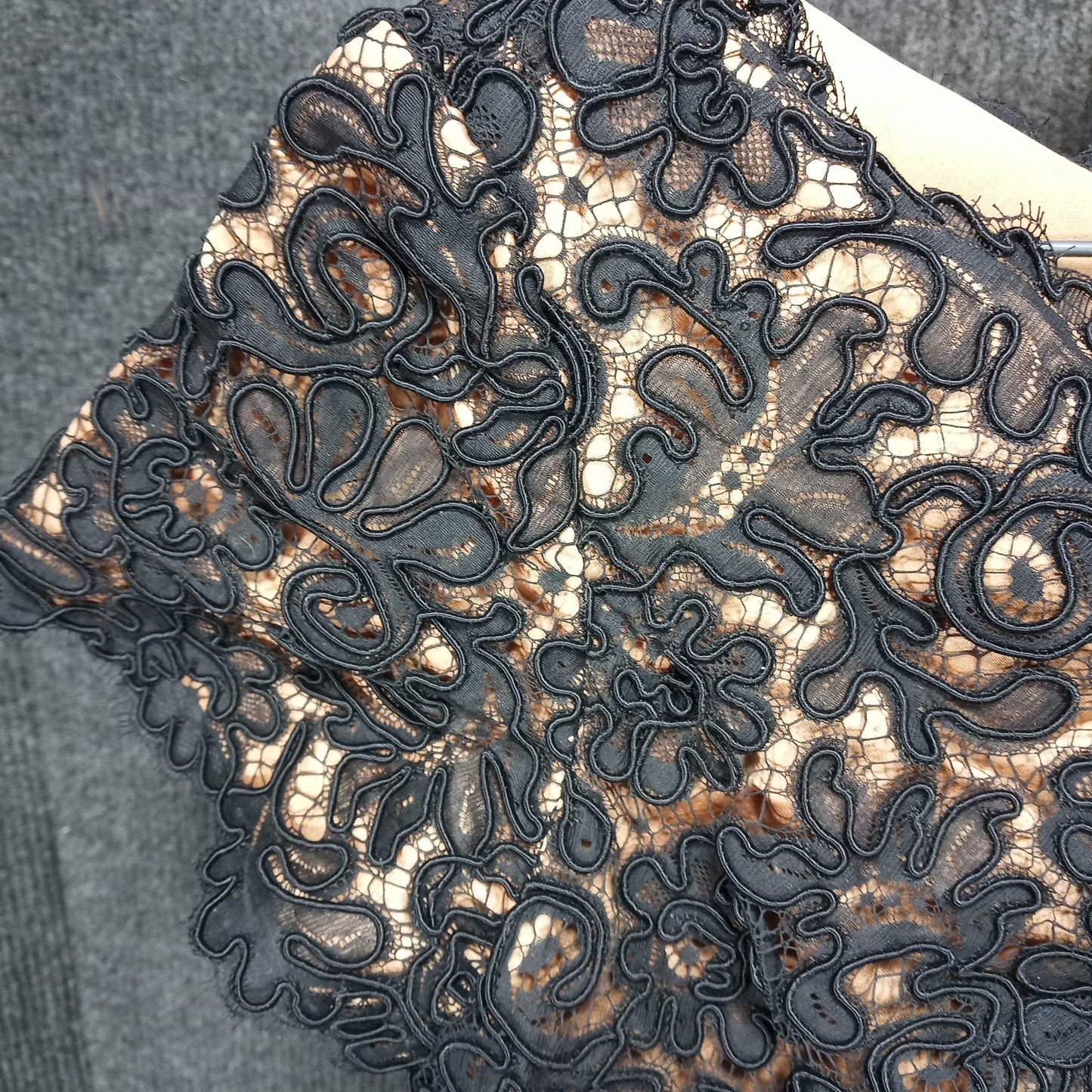 1950's Black Lace Over Bronze Satin Wiggle Dress by Harney