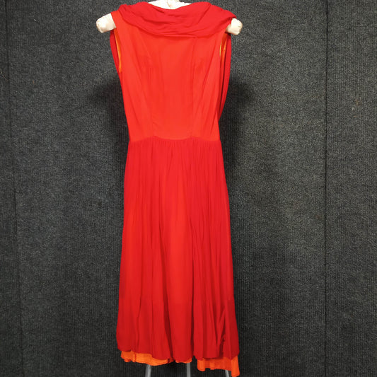 1950s Vintage Red Chiffon Party Dress Over Orange Taffeta by Miss Chris