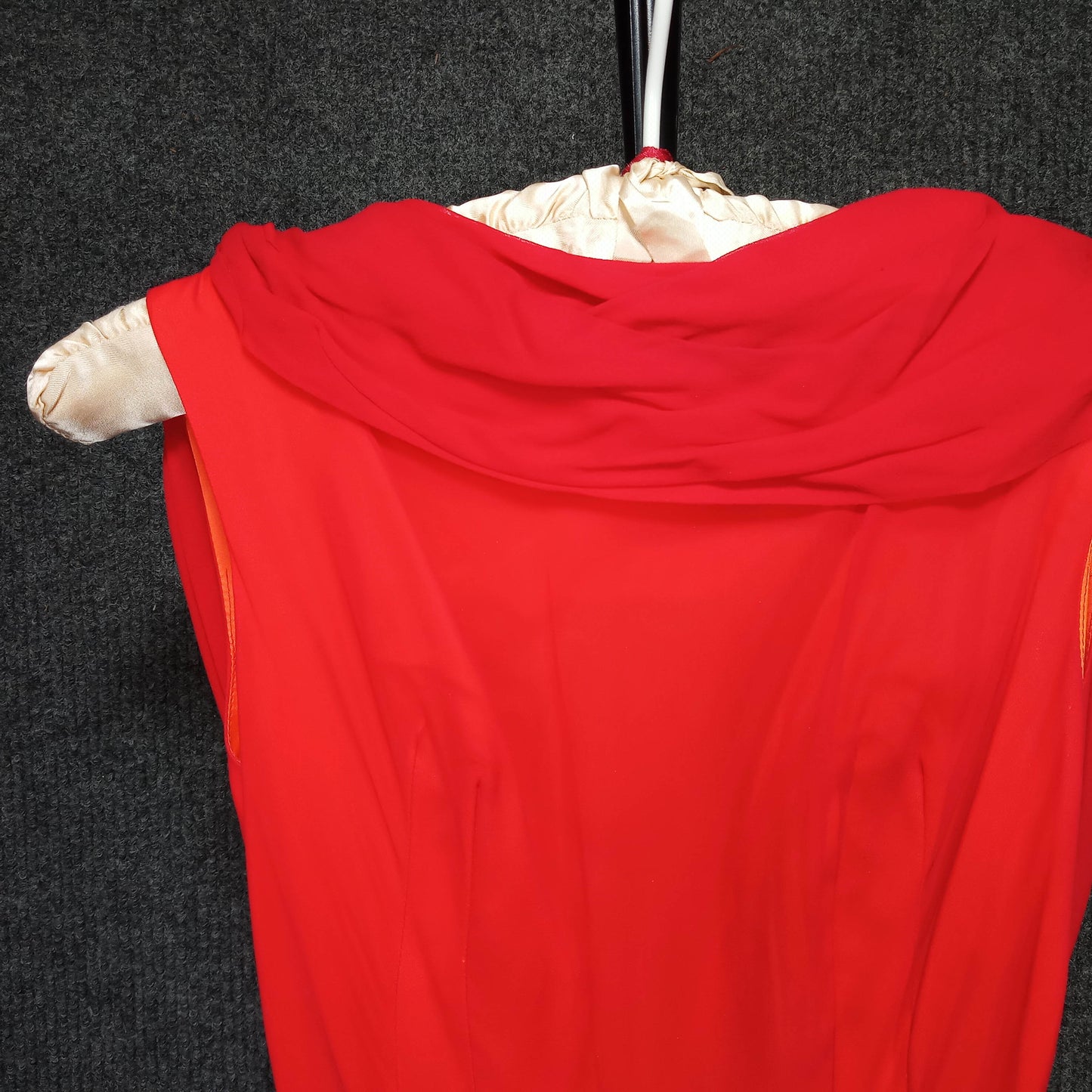1950's Red Chiffon Party Dress Over Orange Taffeta by Miss Chris