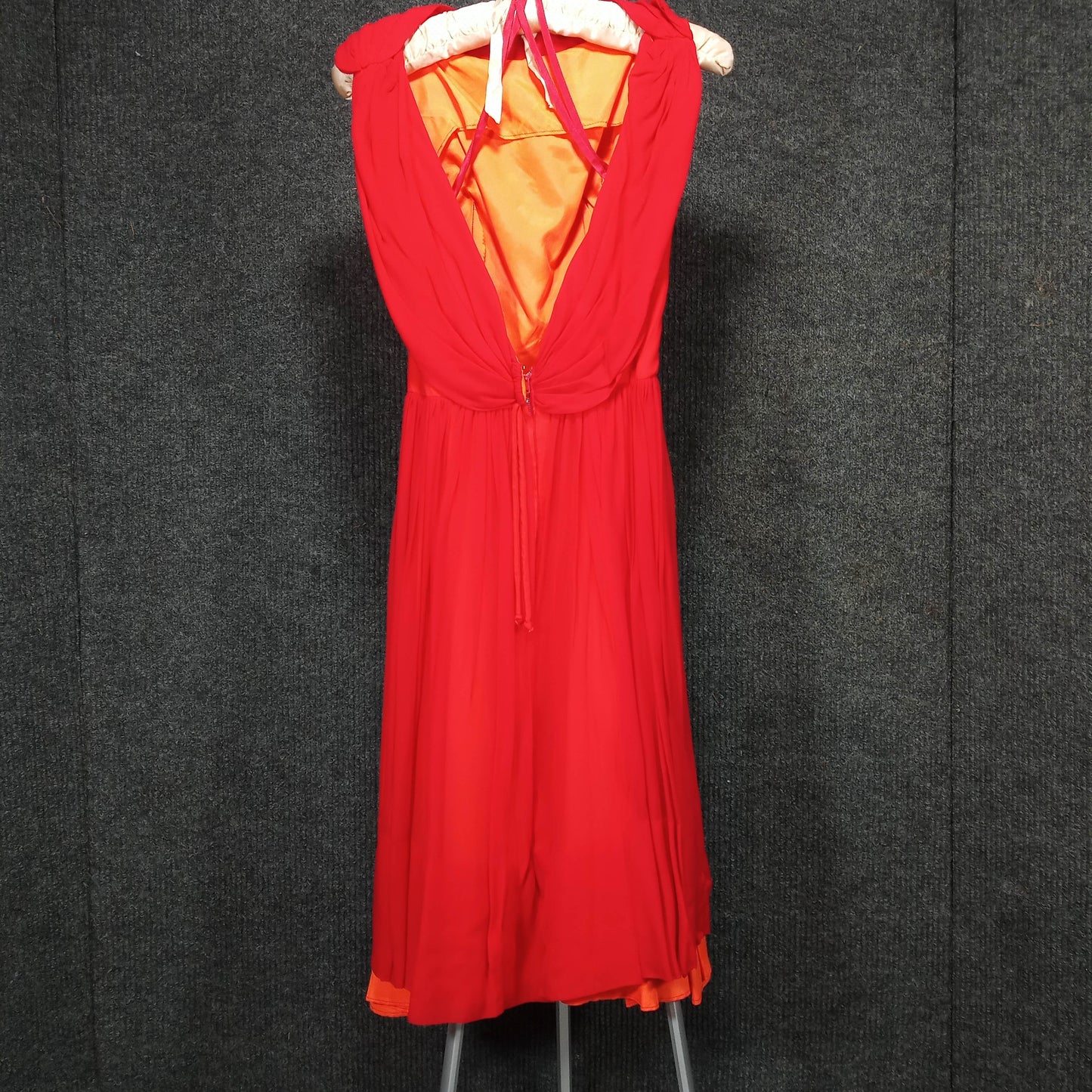 1950's Red Chiffon Party Dress Over Orange Taffeta by Miss Chris