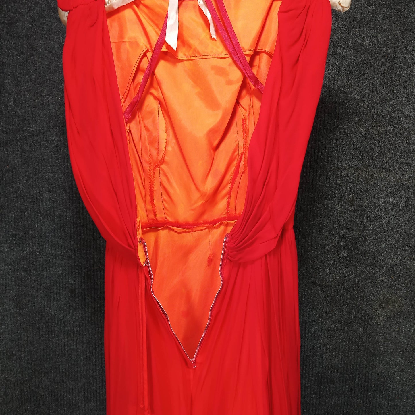 1950's Red Chiffon Party Dress Over Orange Taffeta by Miss Chris