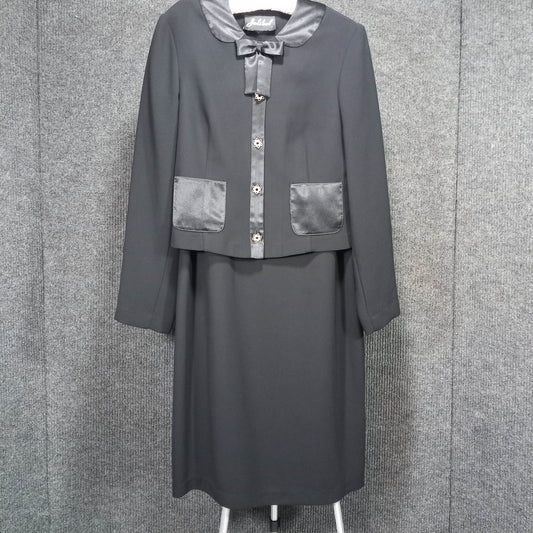 1960s Vintage Black Rayon & Satin Detail Suit by Jolibel