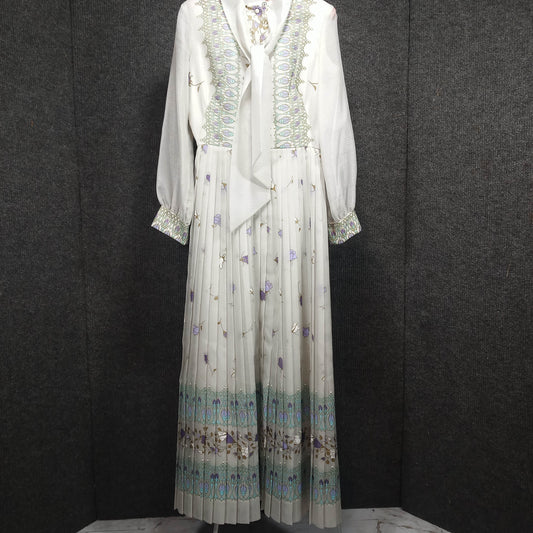 1960s Vintage Turquoise Patterned Pleated Dress by Alfred Shaheen