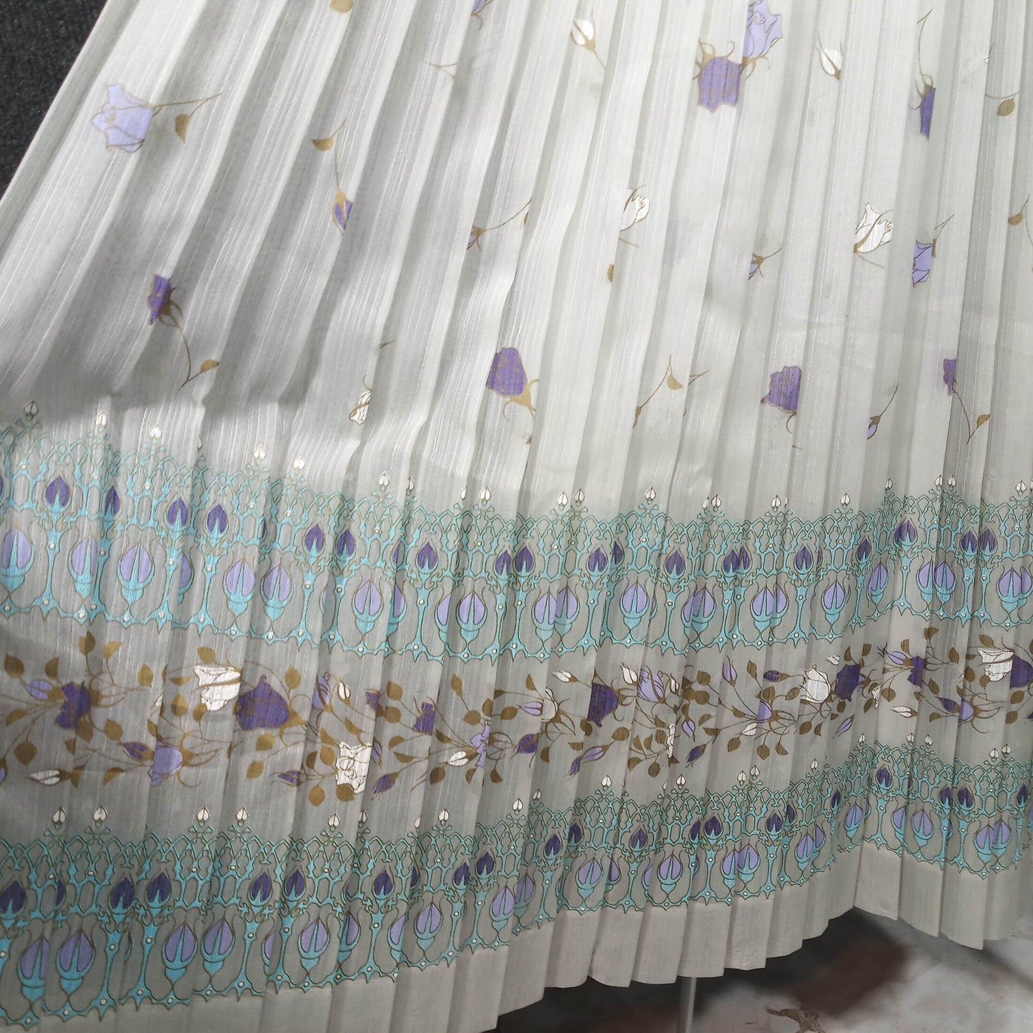 1960s Vintage Turquoise Patterned Pleated Dress by Alfred Shaheen