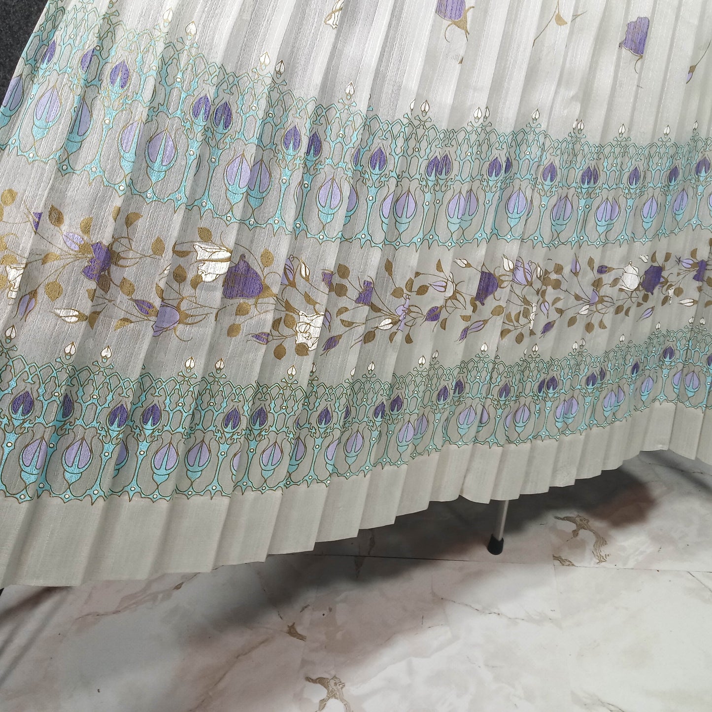 1960s Vintage Turquoise Patterned Pleated Dress by Alfred Shaheen