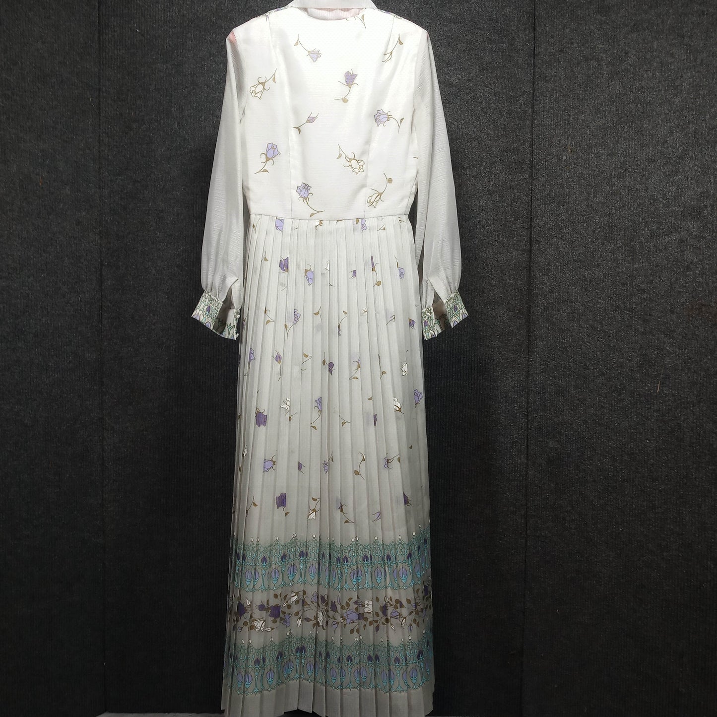 1960s Vintage Turquoise Patterned Pleated Dress by Alfred Shaheen