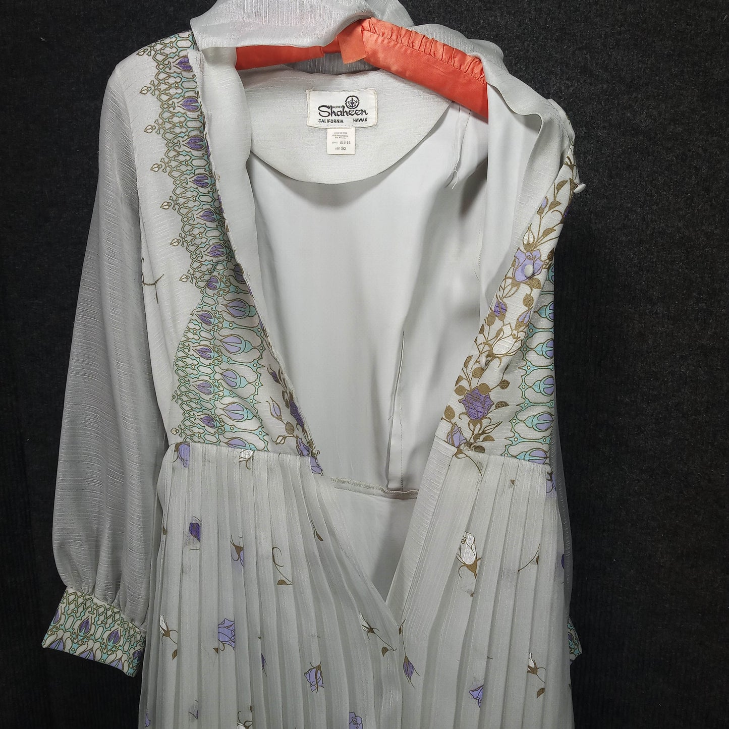 1960s Vintage Turquoise Patterned Pleated Dress by Alfred Shaheen