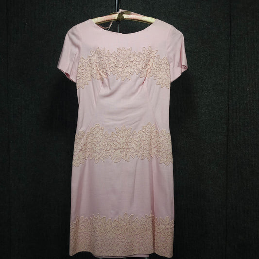 1960s Vintage Pink Linen & Cotton Lace Tiered Shift by Cover Girl