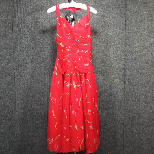 1950s Vintage Red Chiffon Circle Dress by Sherry Rodbourne