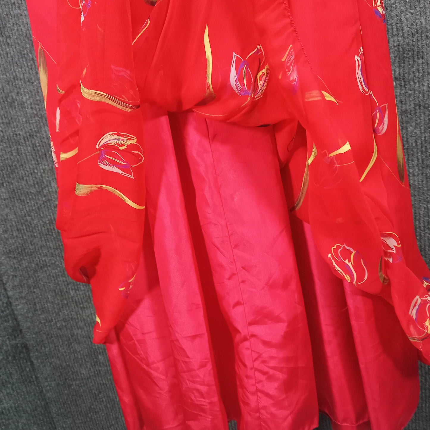 1950's Red Chiffon Circle Dress by Sherry Rodbourne