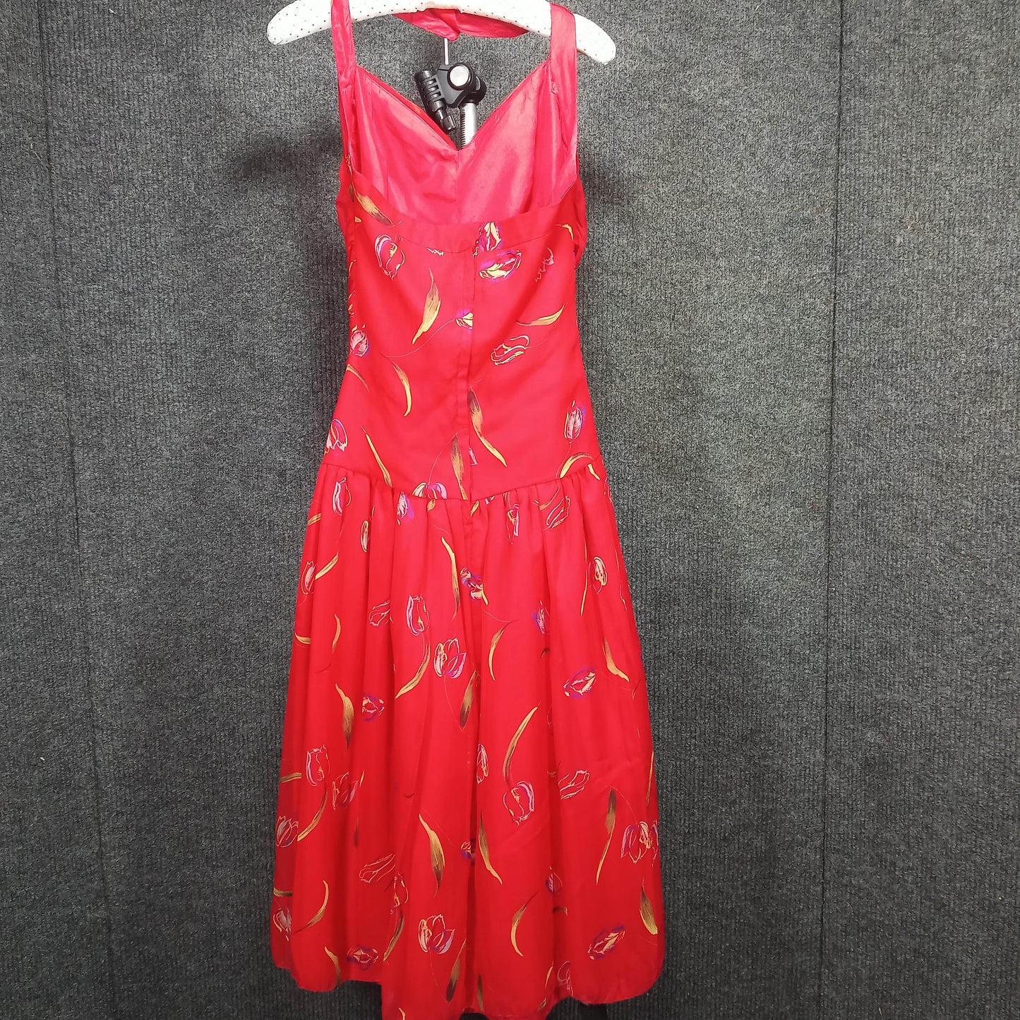 1950's Red Chiffon Circle Dress by Sherry Rodbourne