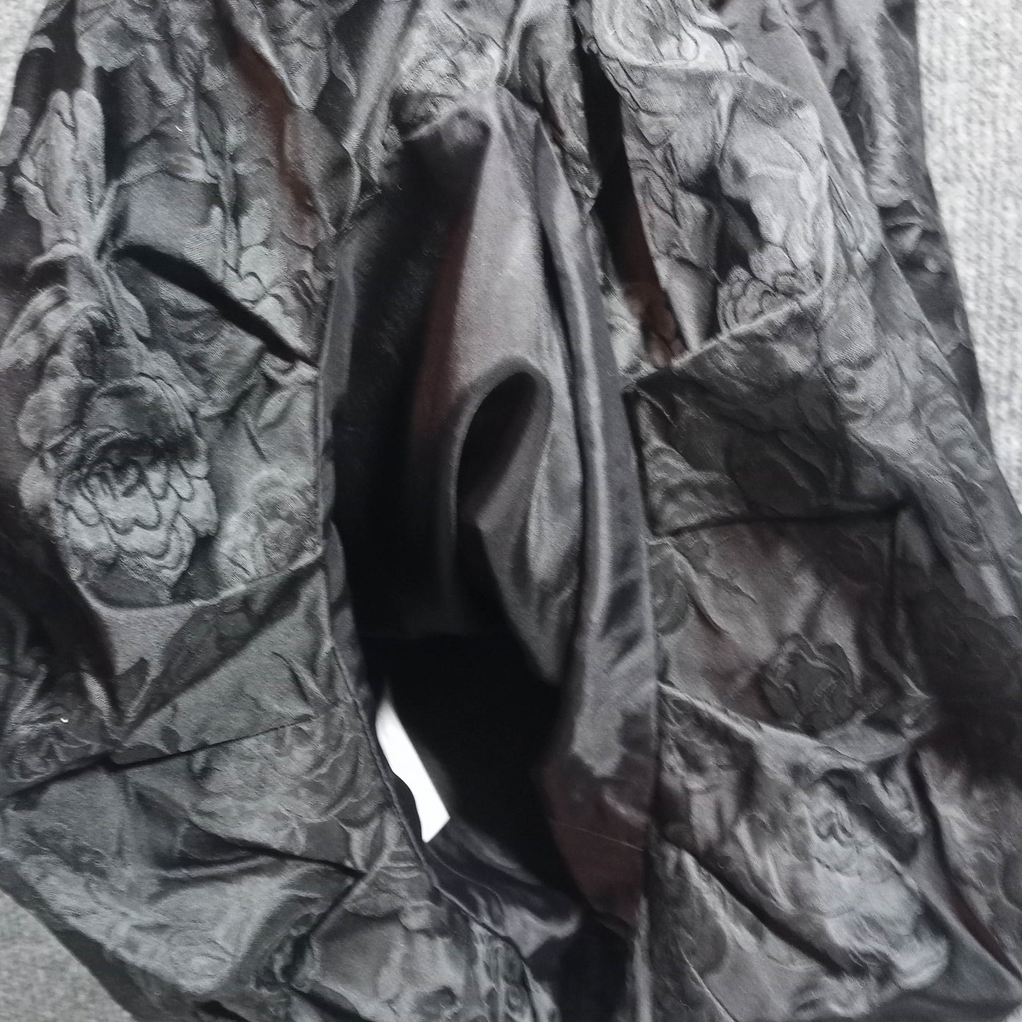 1980's Black Satin Rose Print Strapless Bubble Dress