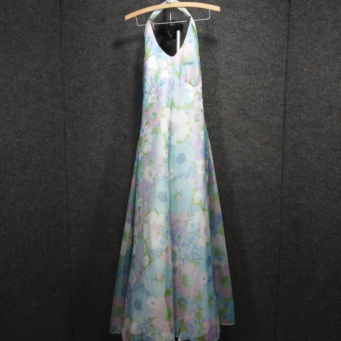 1950's Purple and Green Floral Halter Dress with Matching Crinoline