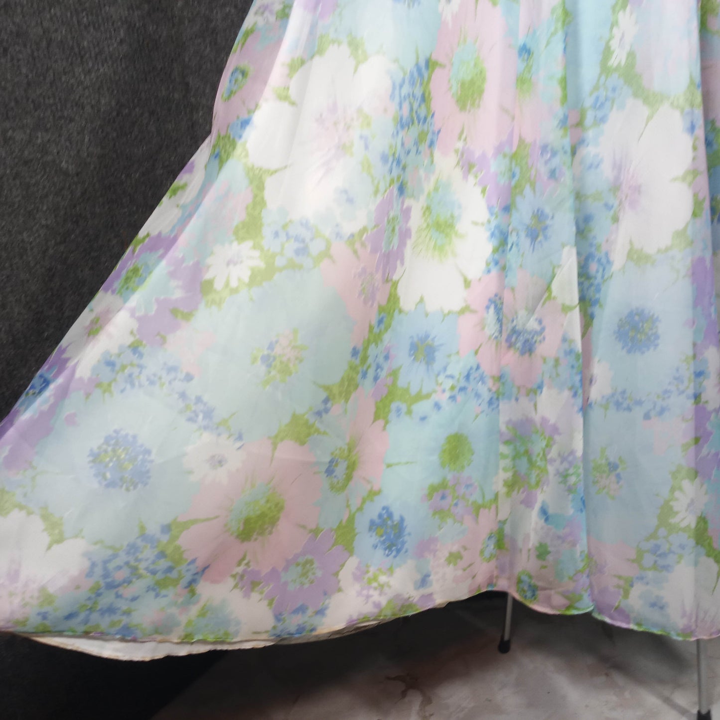 1950's Purple and Green Floral Halter Dress with Matching Crinoline