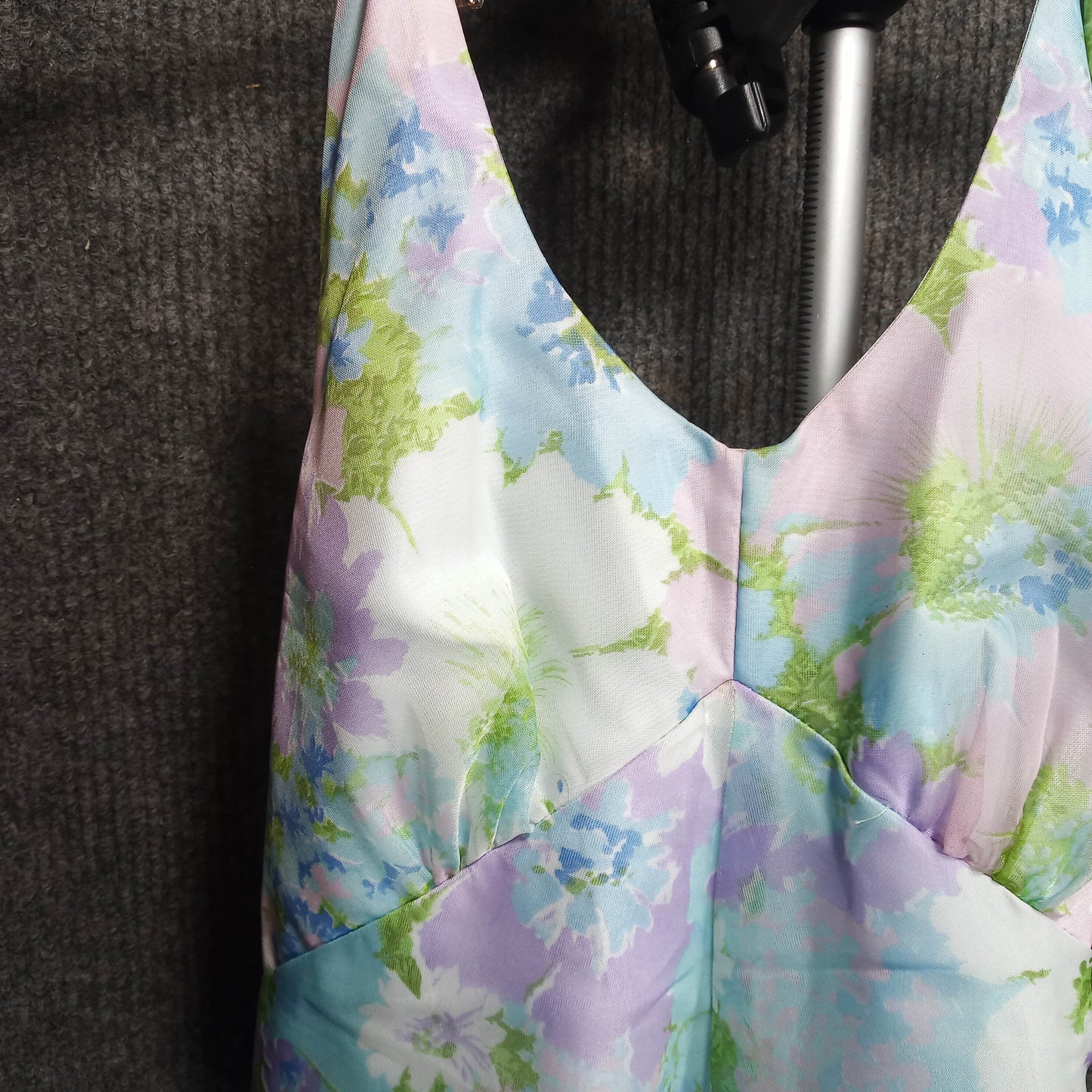 1950's Purple and Green Floral Halter Dress with Matching Crinoline