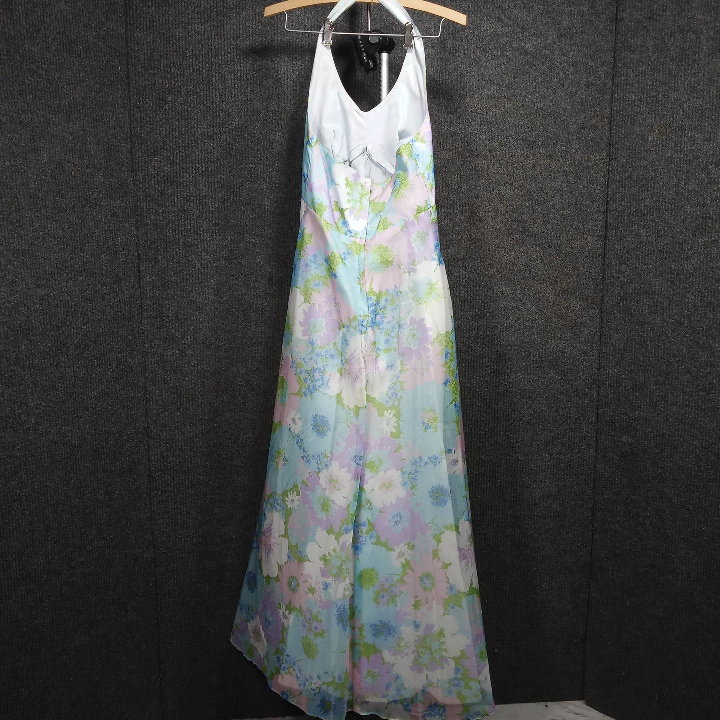 1950's Purple and Green Floral Halter Dress with Matching Crinoline