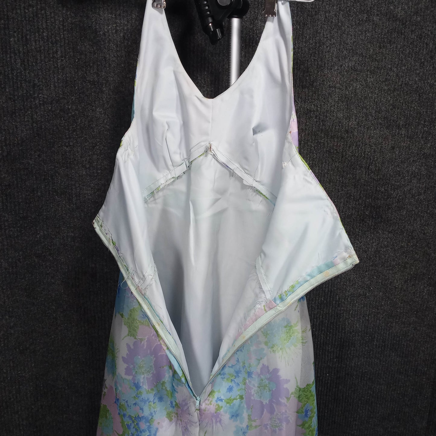 1950's Purple and Green Floral Halter Dress with Matching Crinoline