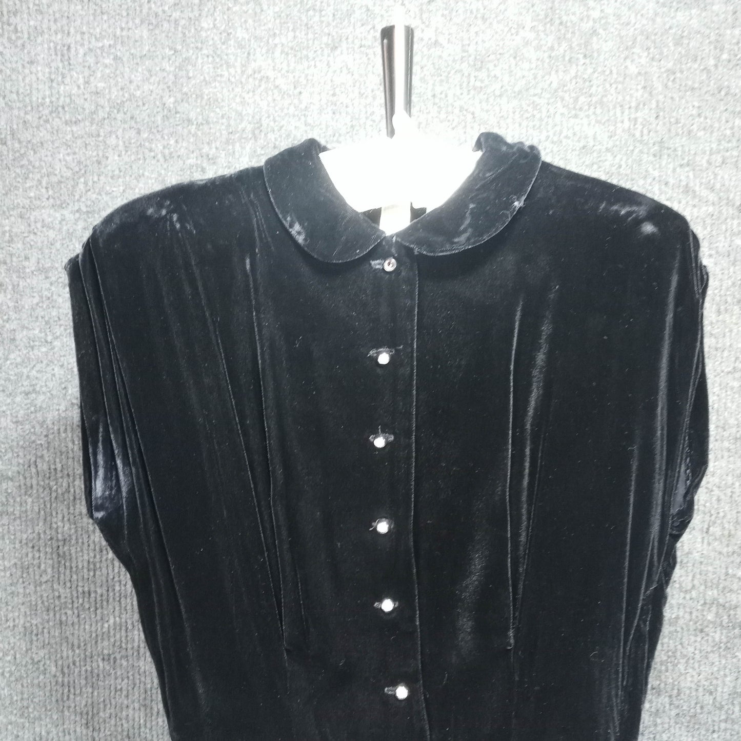 1950's Black Velvet Evening Gown with Black Lace Skirt Beige Lining