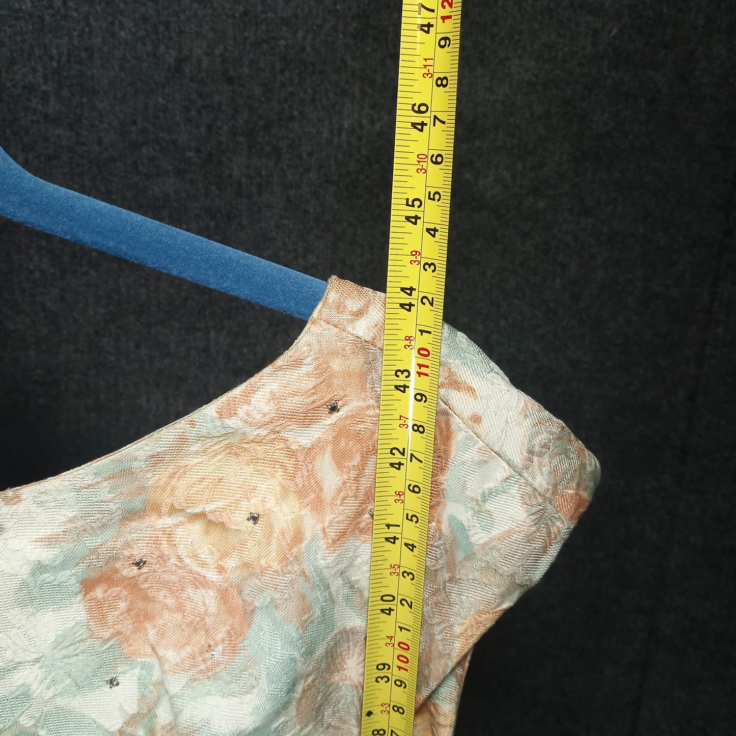 1950's Taupe Coral Tapestry Rhinestone Detail Sheath