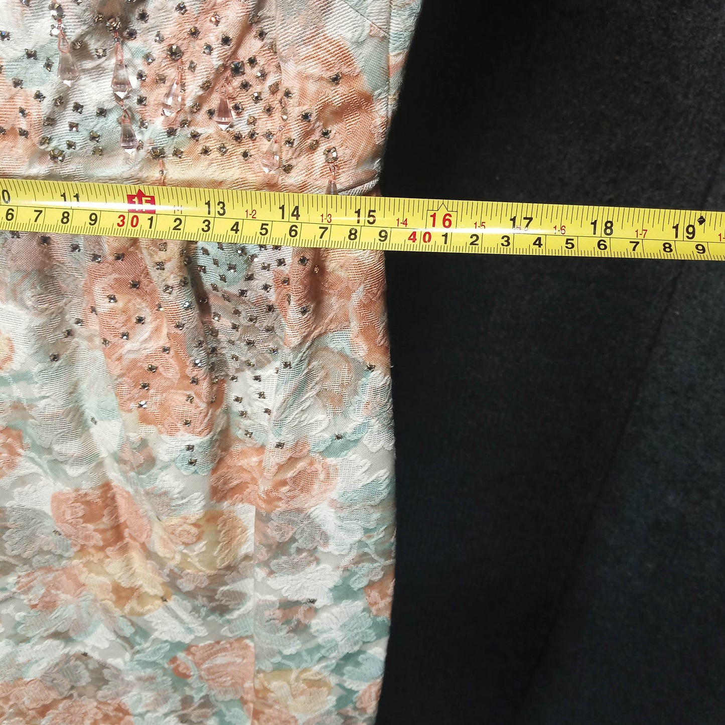 1950's Taupe Coral Tapestry Rhinestone Detail Sheath