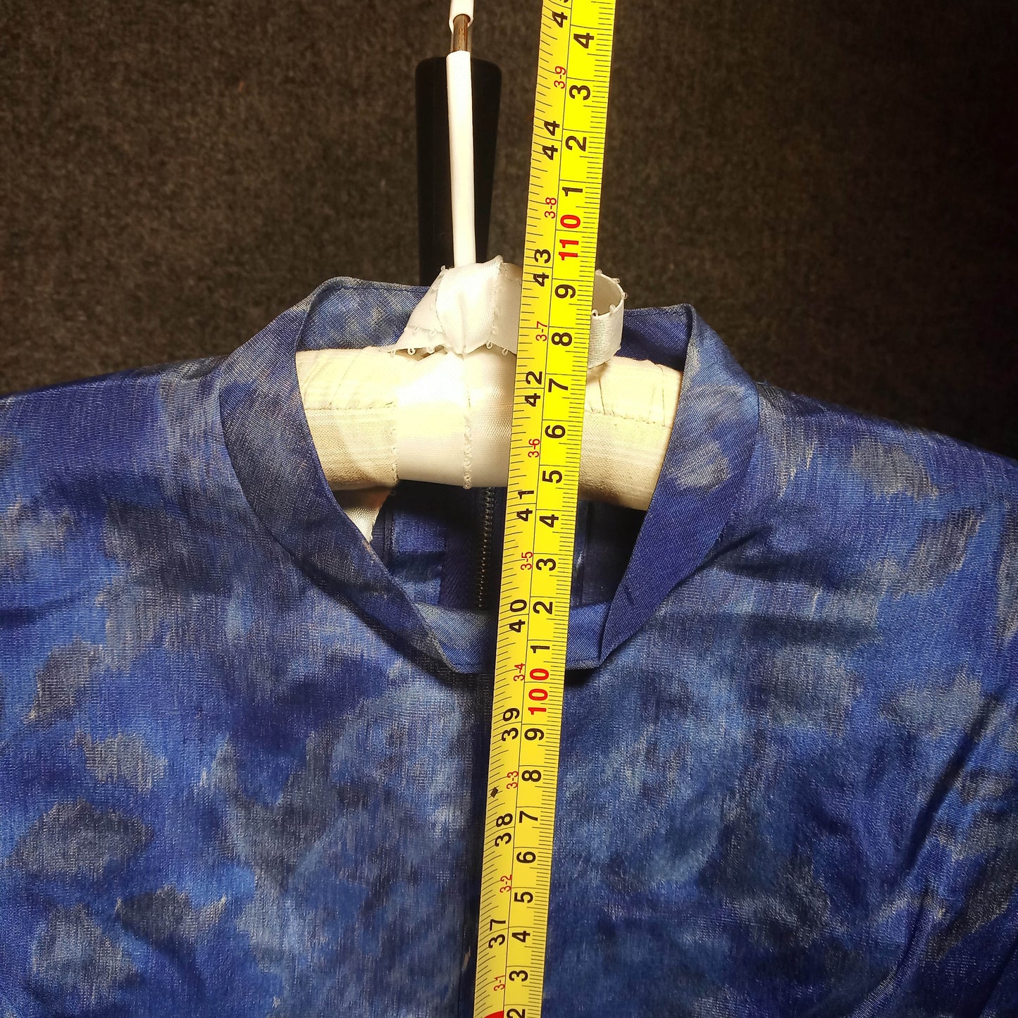 1950's Cobalt Blue Watercolor Rose Taffeta Circle Dress with Belt