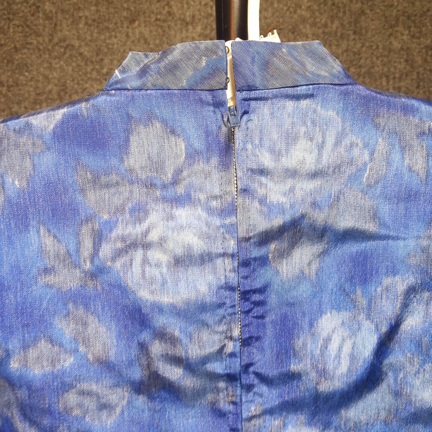 1950's Cobalt Blue Watercolor Rose Taffeta Circle Dress with Belt