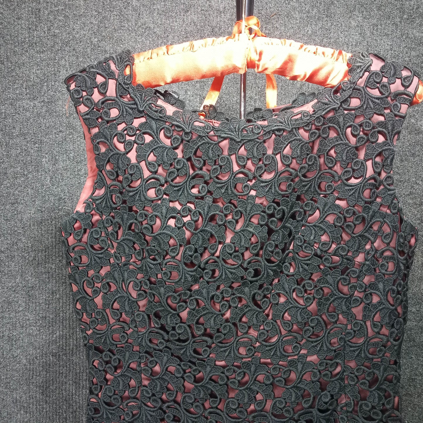 1950's Black Brown Heavy Lace Shift by Chas Stevens