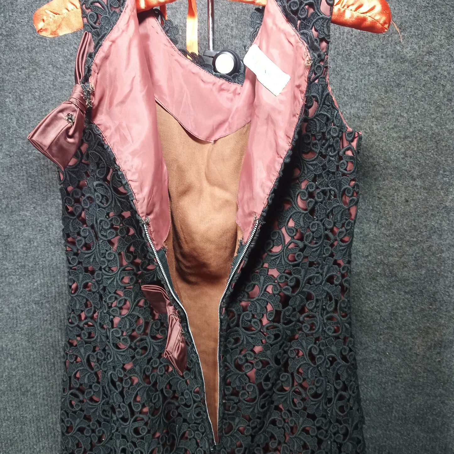 1950's Black Brown Heavy Lace Shift by Chas Stevens