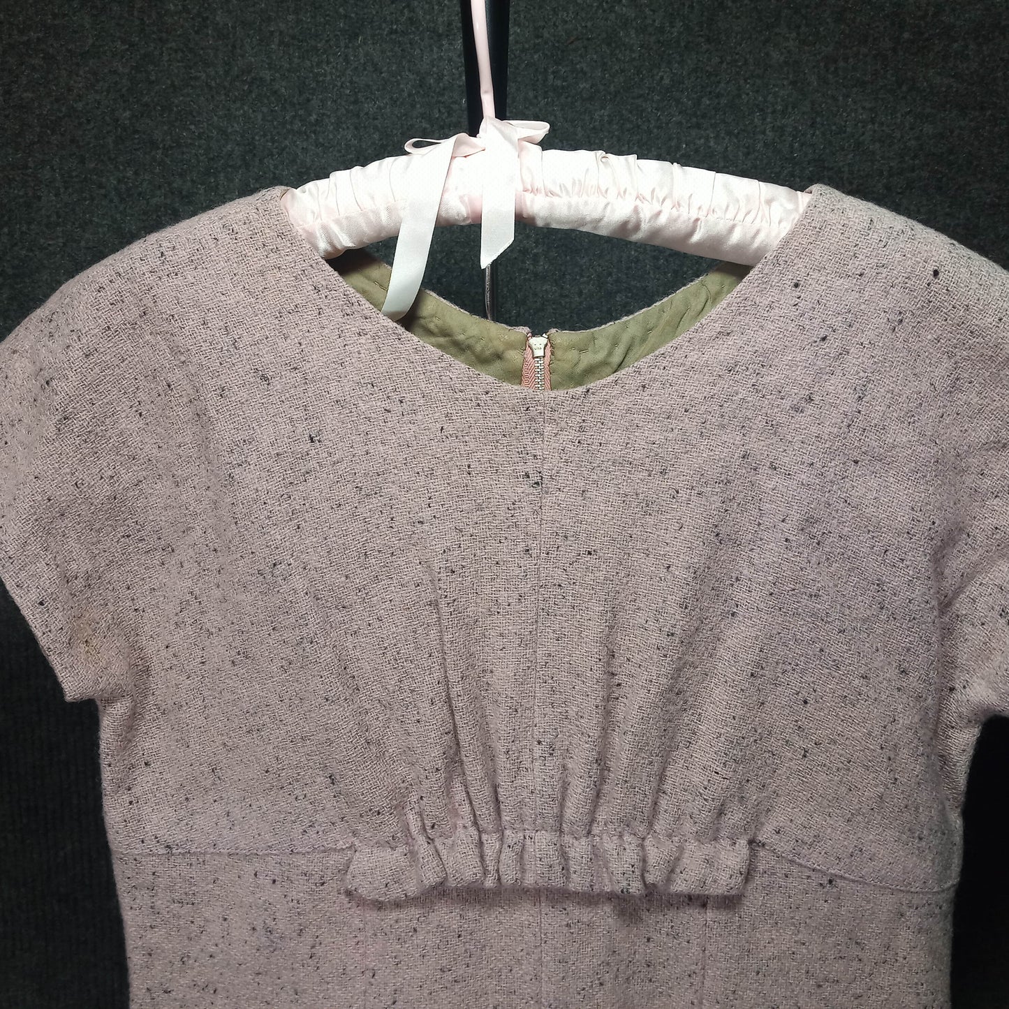 1950's Pink Wool Ruffle Bodice Shift