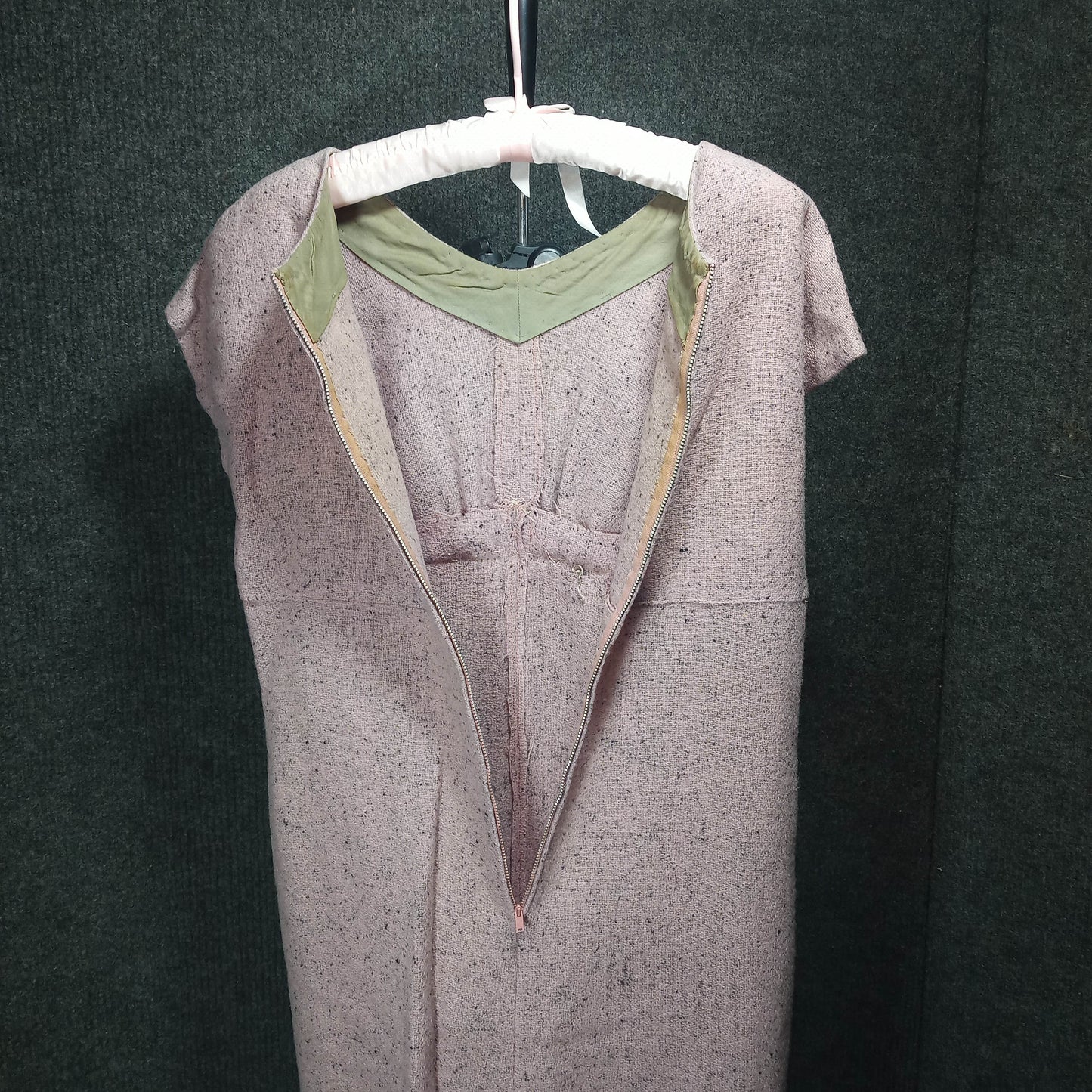 1950's Pink Wool Ruffle Bodice Shift