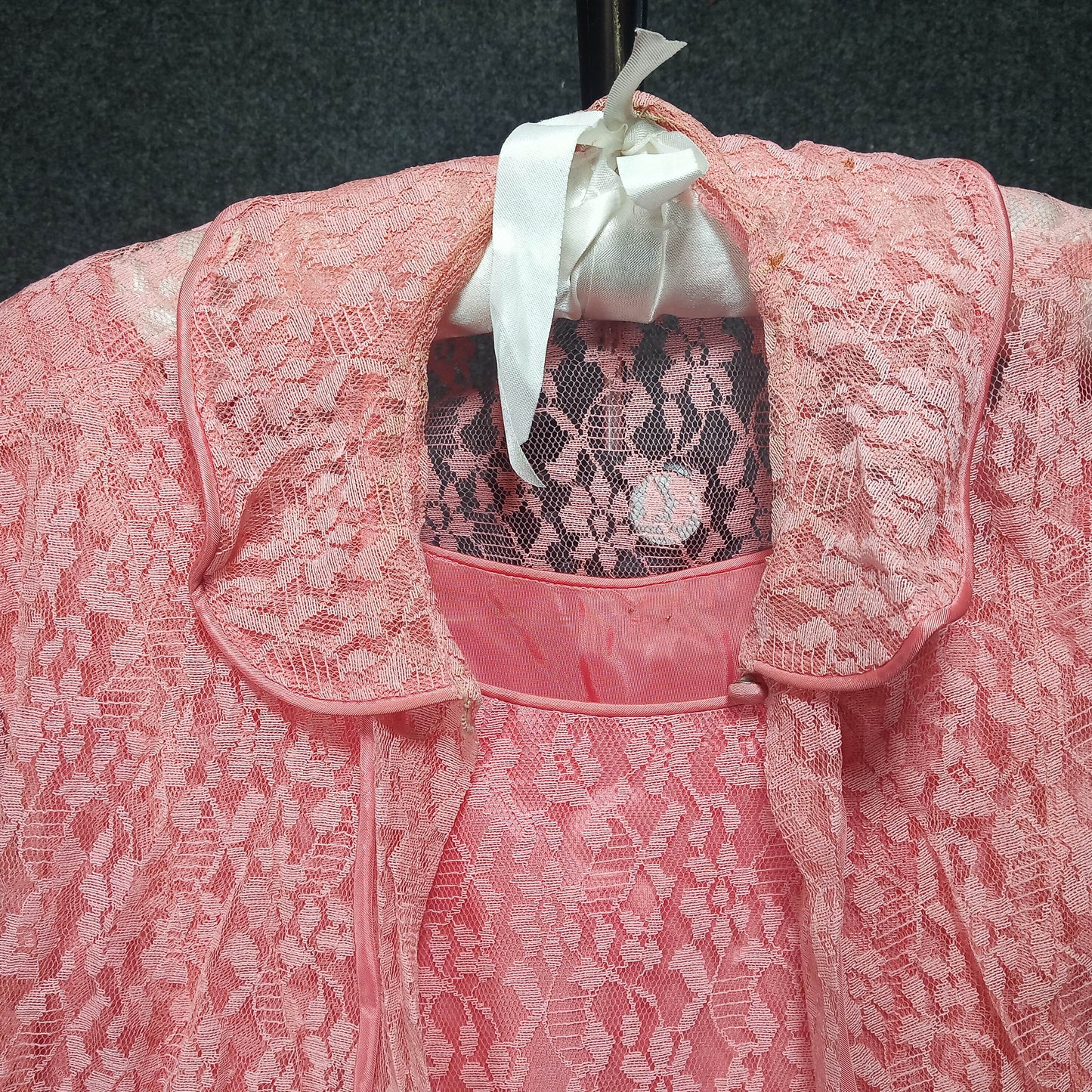 1950's Coral Lace and Taffeta Party Dress with Lace Bolero
