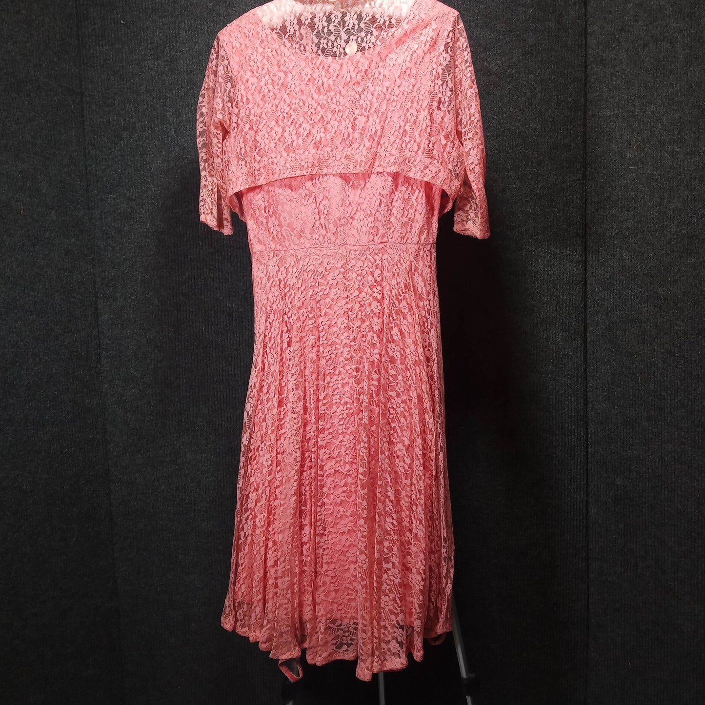 1950's Coral Lace and Taffeta Party Dress with Lace Bolero