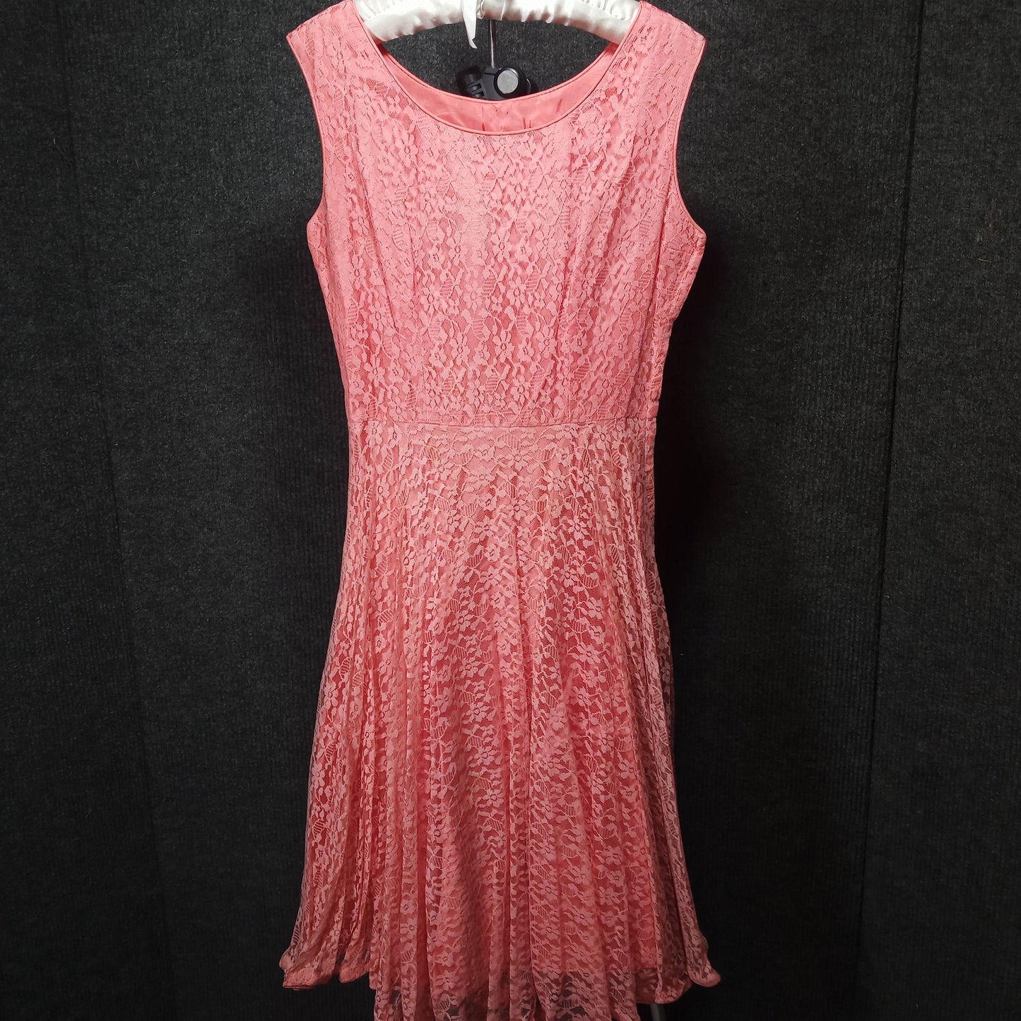1950's Coral Lace and Taffeta Party Dress with Lace Bolero
