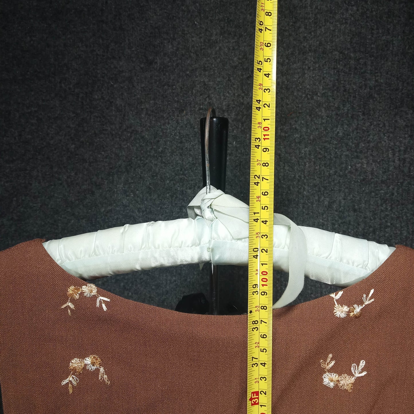 1950's Brown Embroidered Flower Linen Wiggle Dress with Matching Short Coat