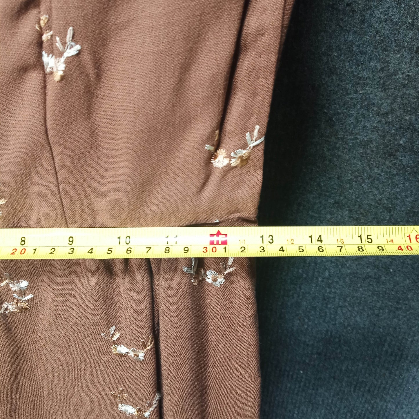 1950's Brown Embroidered Flower Linen Wiggle Dress with Matching Short Coat