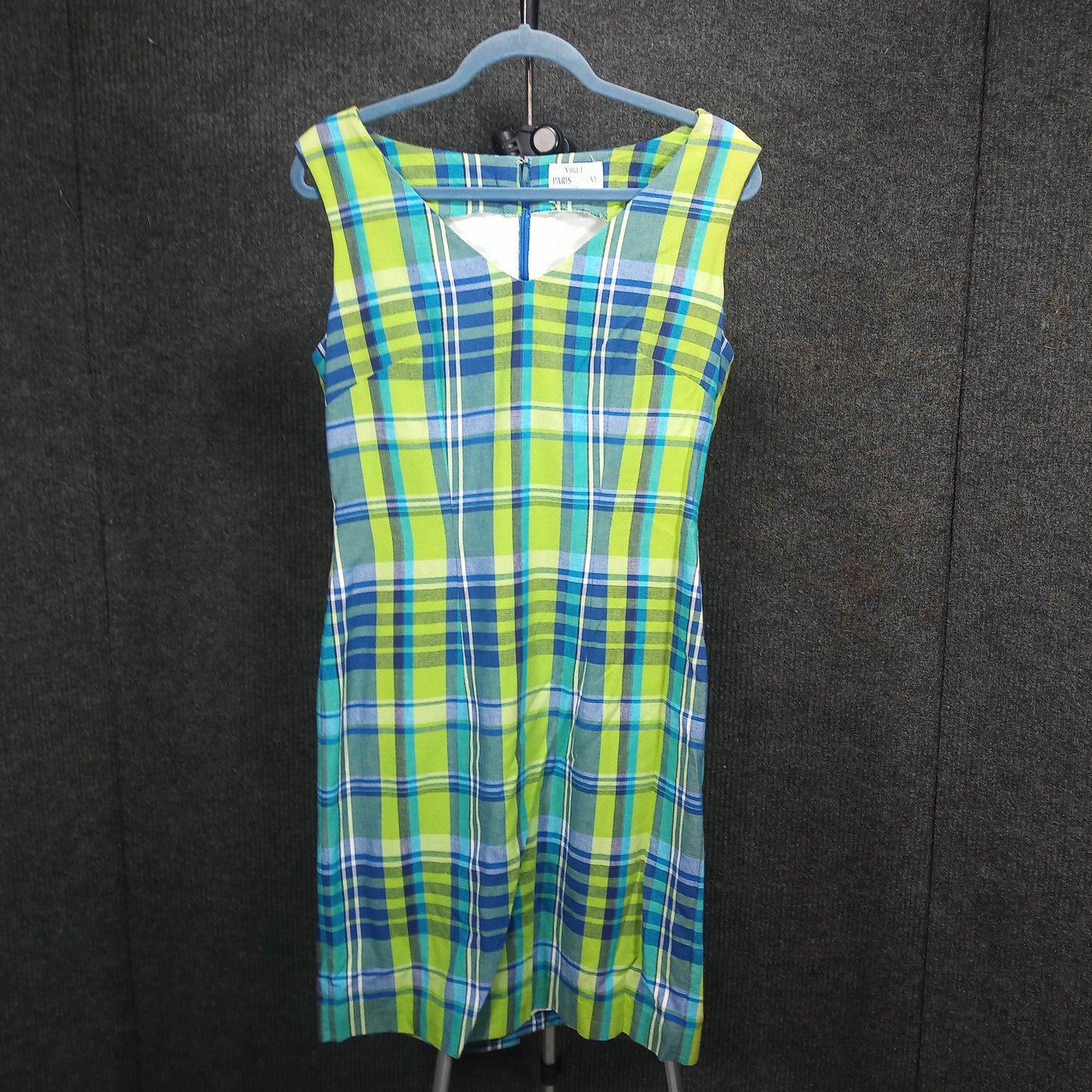 1960's Green Blue Plaid Dress Original by Paris Vogue