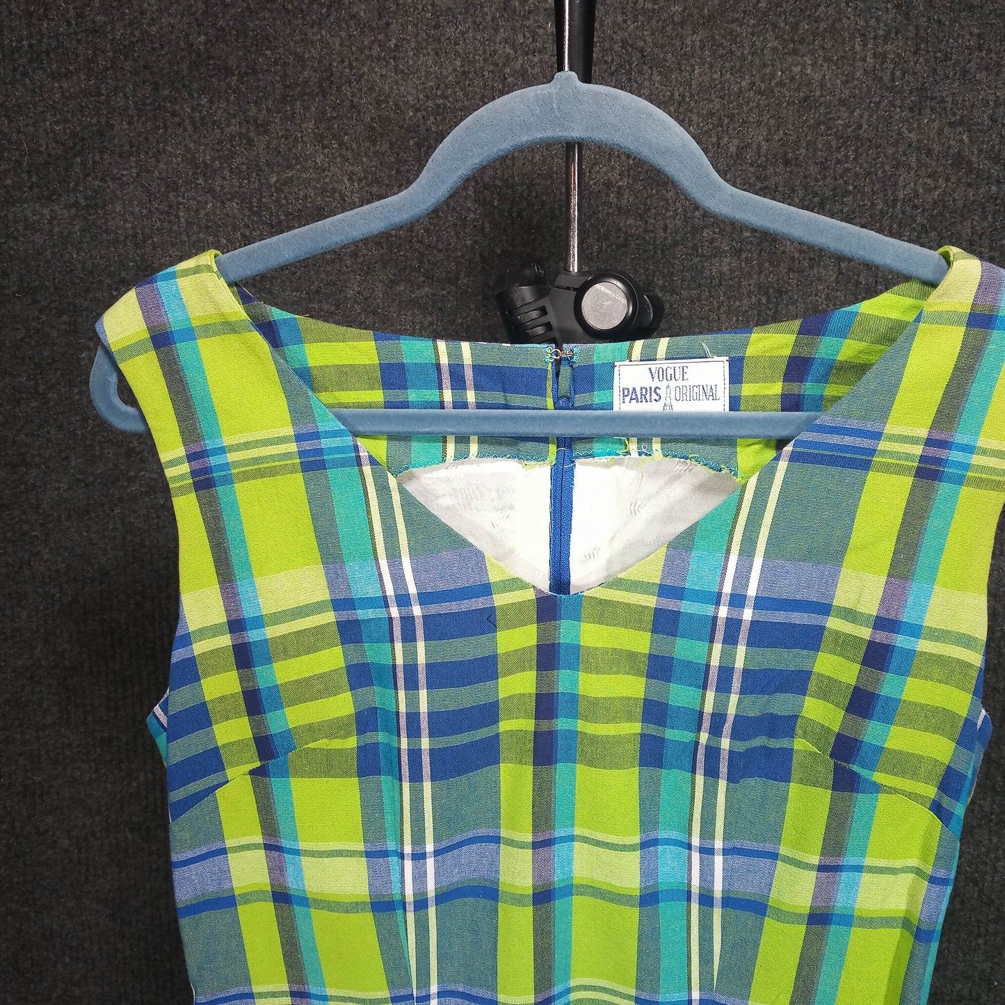1960's Green Blue Plaid Dress Original by Paris Vogue