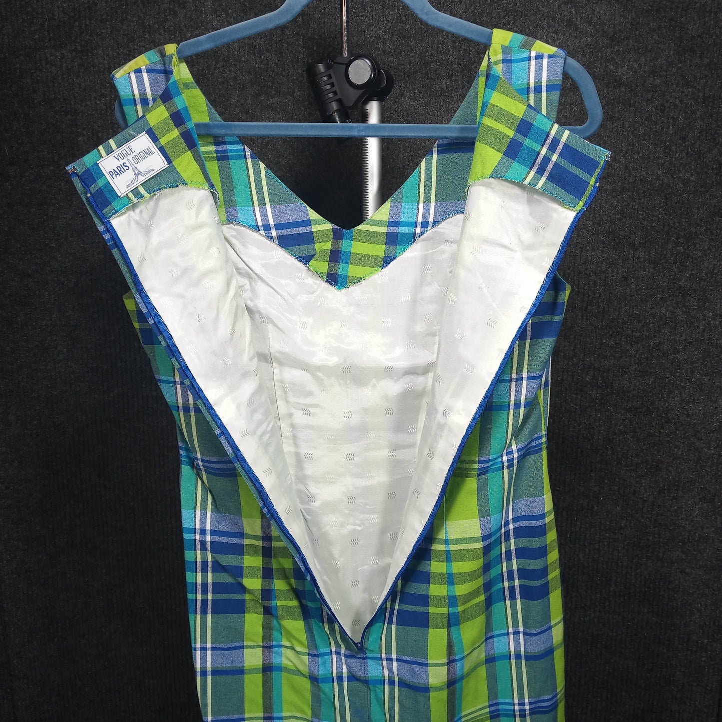 1960's Green Blue Plaid Dress Original by Paris Vogue