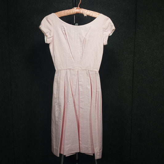 1950s Vintage Pink Broadcloth Party Dress with Large Back Bow by Meier and Frank Co