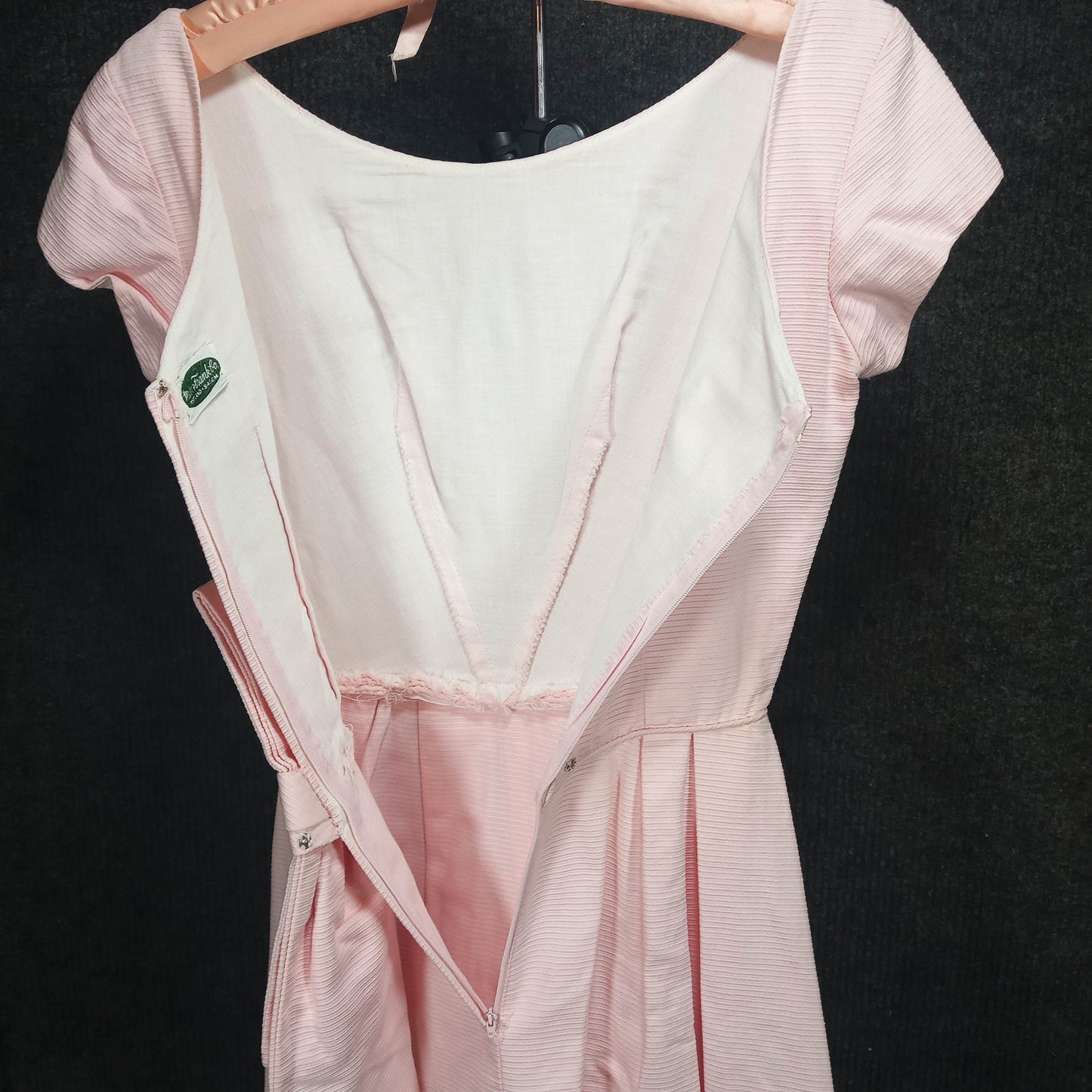 1950's Pink Broadcloth Party Dress with Large Back Bow by Meier and Frank Co