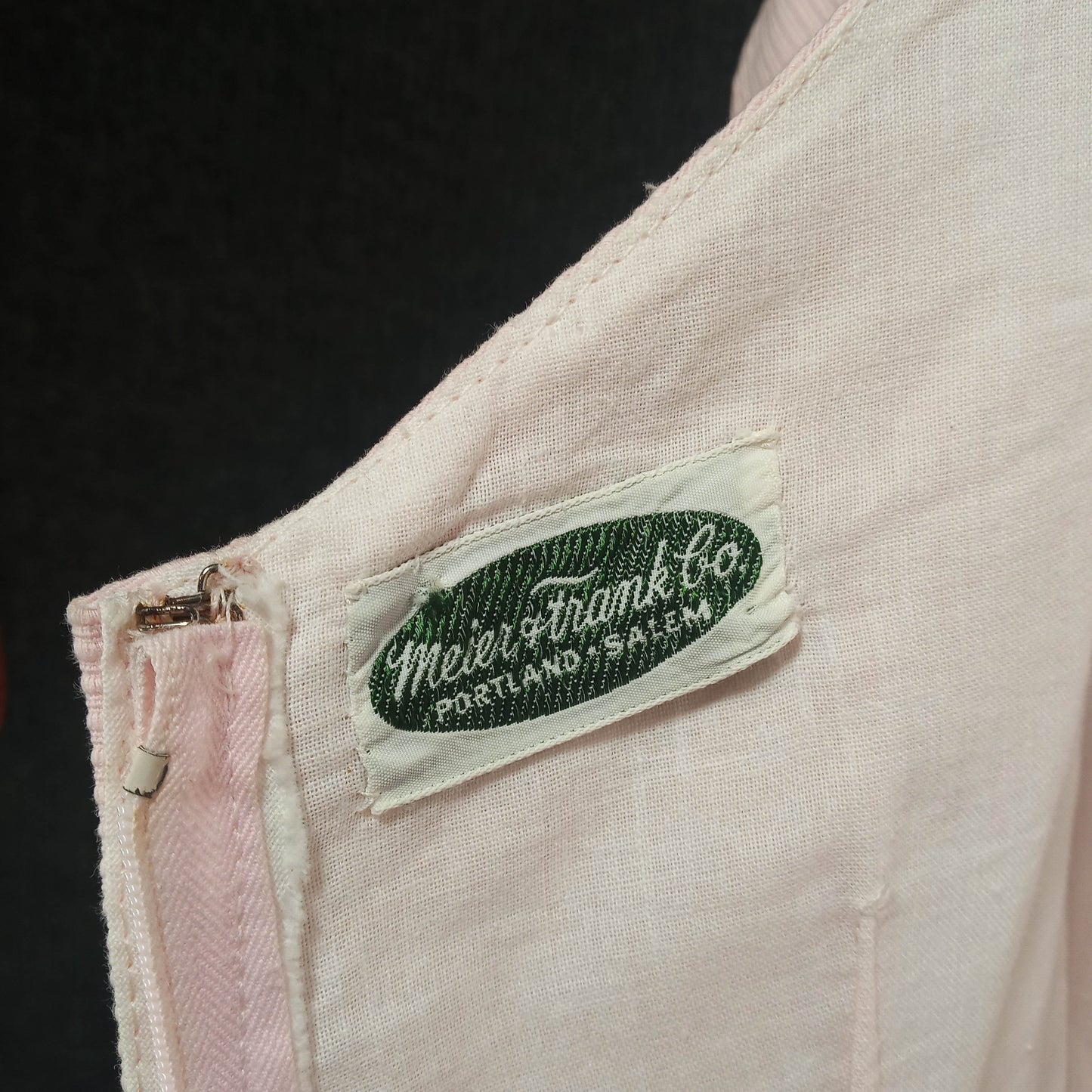 1950's Pink Broadcloth Party Dress with Large Back Bow by Meier and Frank Co