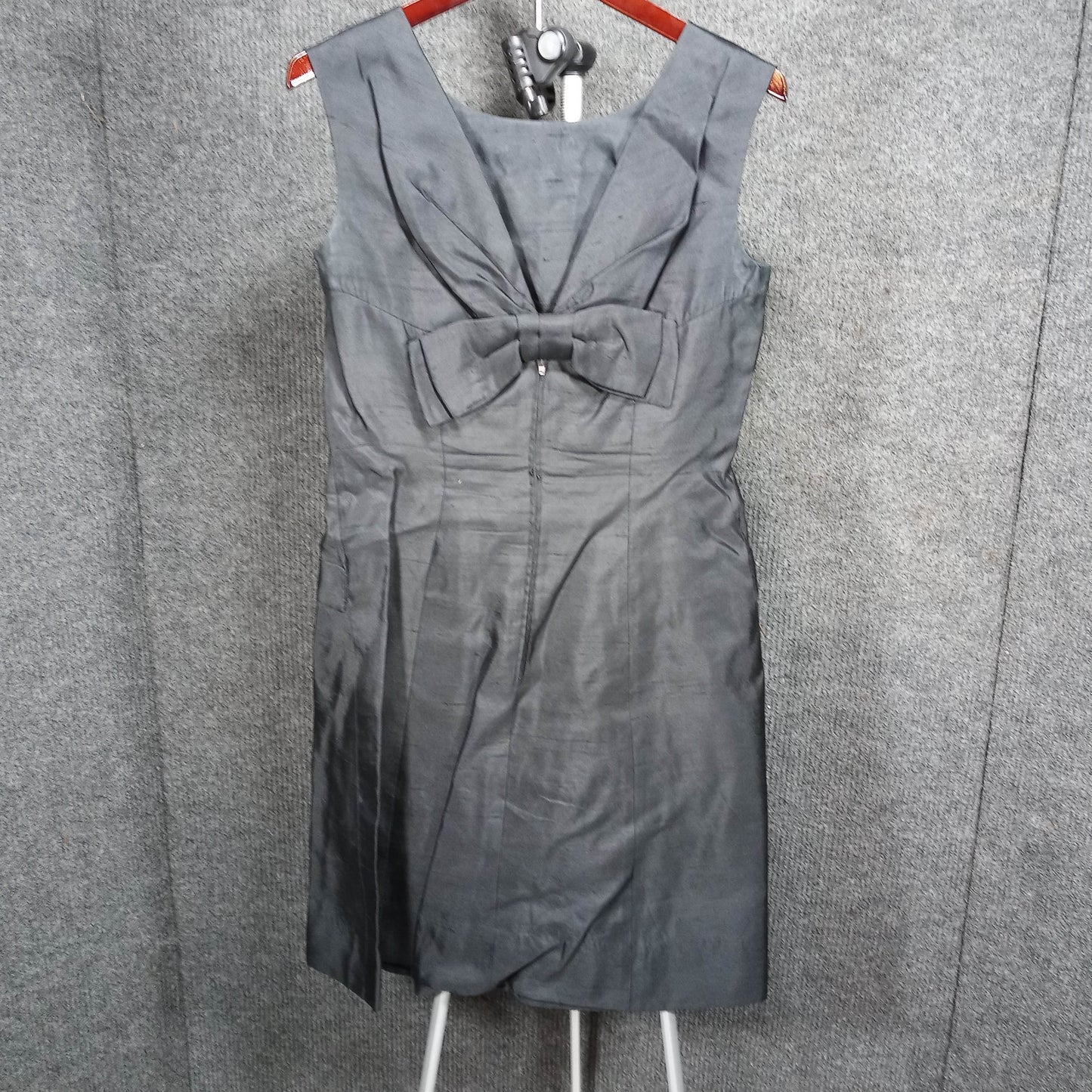 1950's Black Raw Silk A-line Black Bow Shift by Guy Douvier of Paris