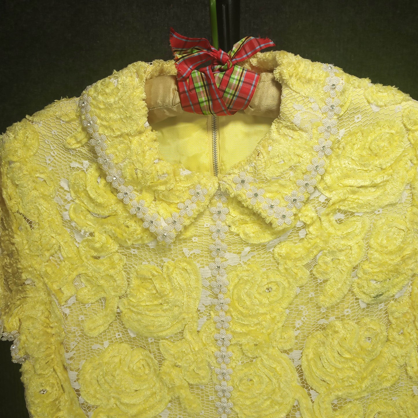 1960's Yellow Flower Lace Sequin Lined Dress by Montaldo's